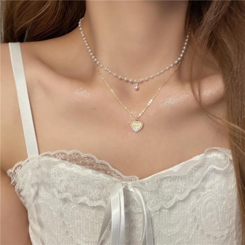 Двухслойное ожерелье Pearl Love, новый нишевый дизайн, простые и универсальные модные аксессуары в виде ключичной цепочки