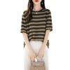 Pure Cotton Crew Neck Striped Stylishable Versatile Contrasting Color Age-reducing Short-sleeved Summer Latest Everyday Top