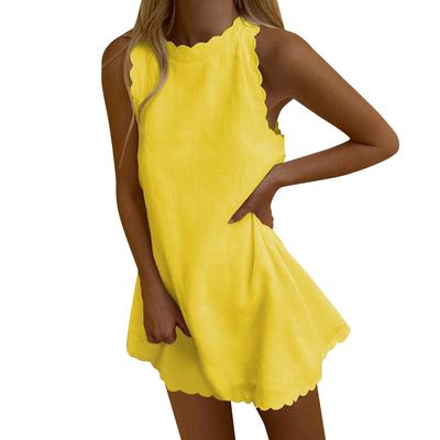 Женское весенне-летнее однотонное повседневное платье без рукавов с зубчатой ​​отделкой