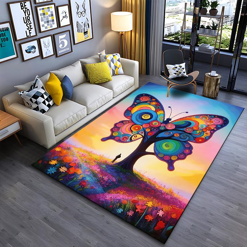 Colorful Butterfly Tree Art Carpet for Living Room – Vibrant Design Decor Suitable for use as an anti-slip for living room bedroom sofas