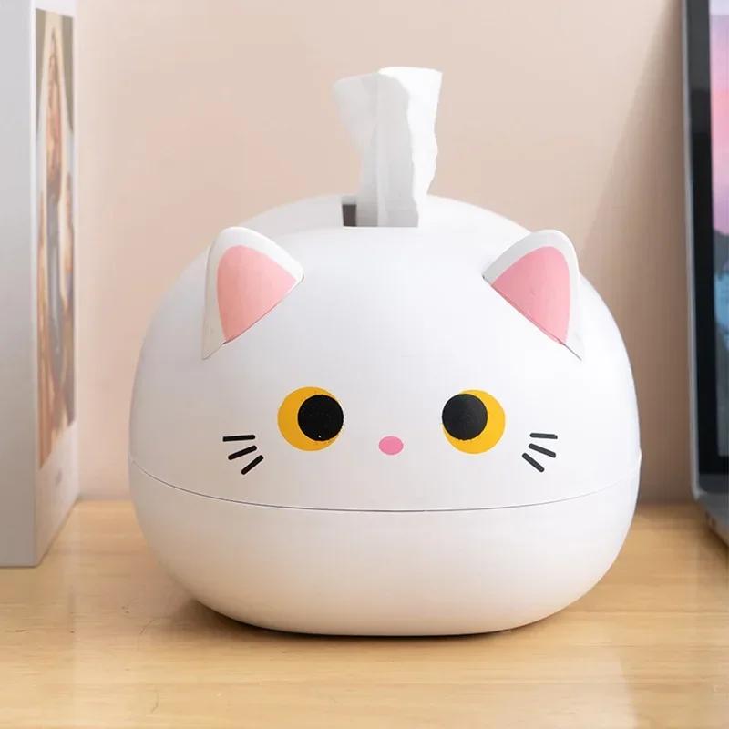 Коробка для хранения салфеток в гостиной, коробка для салфеток Kawaii Cat, кухонный контейнер для бумаги, настольный держатель для туалетной бумаги для ванной комнаты и общежития