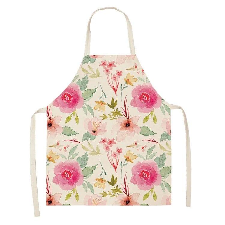 Home Decor Kitchen Dining Room Cooking Bib Aprons Linen Floral Pattern Women's Aprons