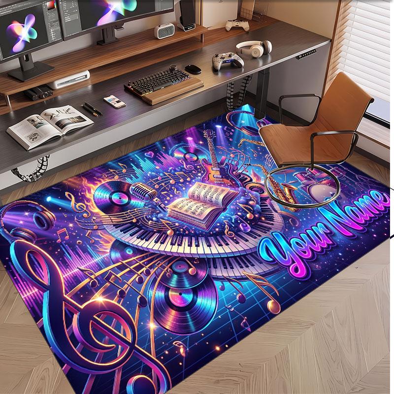 Music General Theme Soft Crystal Velvet Rug Custom Name & Text Print Non Slip Floor Rug for Bedroom Living Room