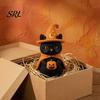 Halloween Wooden Tabletop Ornaments Witch Statue, Retro Felt Style Black Cat Ghost Spooky Theme Desktop Decorations Bat Figures for Shelf Desk,