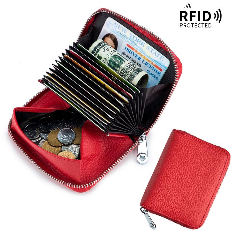 Card Bag Leather Coin Purse Zipper Card Sleeve Female Organ Card Bag Large Capacity