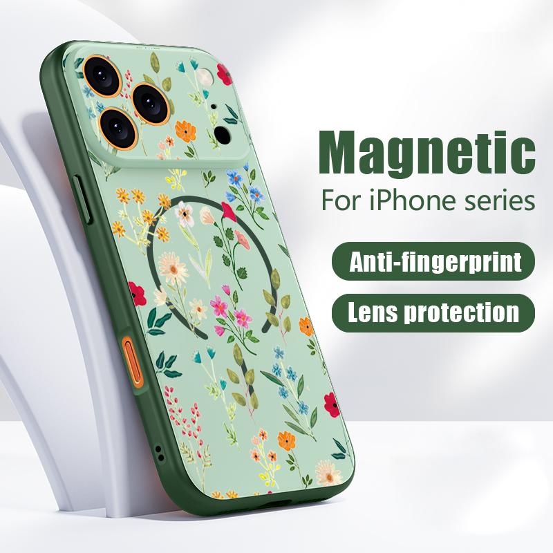 Чехол-бампер с цветочным узором и бабочкой Line Rose для iPhone 17 Pro Max Funda iPhone 16 15 14 13 Pro Max Магнитный для Magsafe Гибридный Тонкий Матовый Чехол
