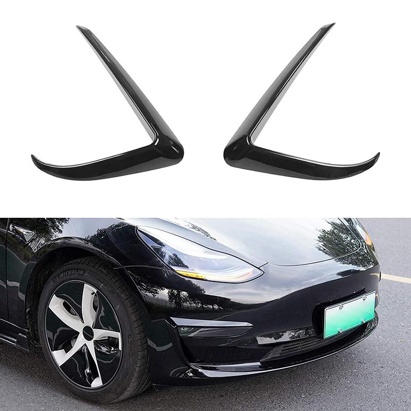 1 Pair ABS Black Carbon Fiber Car Front Light Eyebrow Wind Knife Fog Lamp Frame Trim for Tesla Model 3 2017 2018 2019 2020