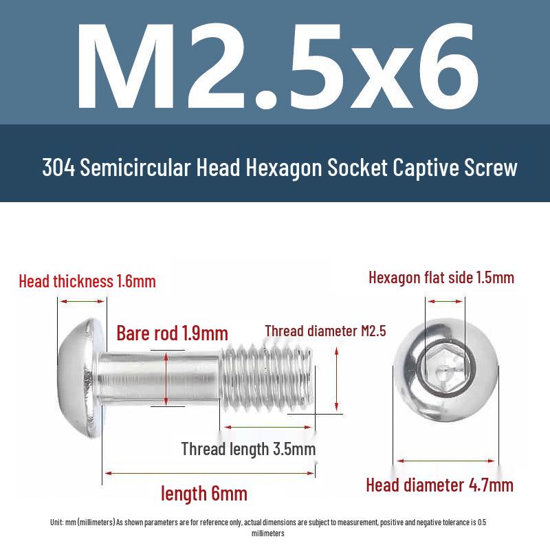 Yigu 304 Stainless Steel Anti-Loosening Hex Socket Captive Screws - M2/M3