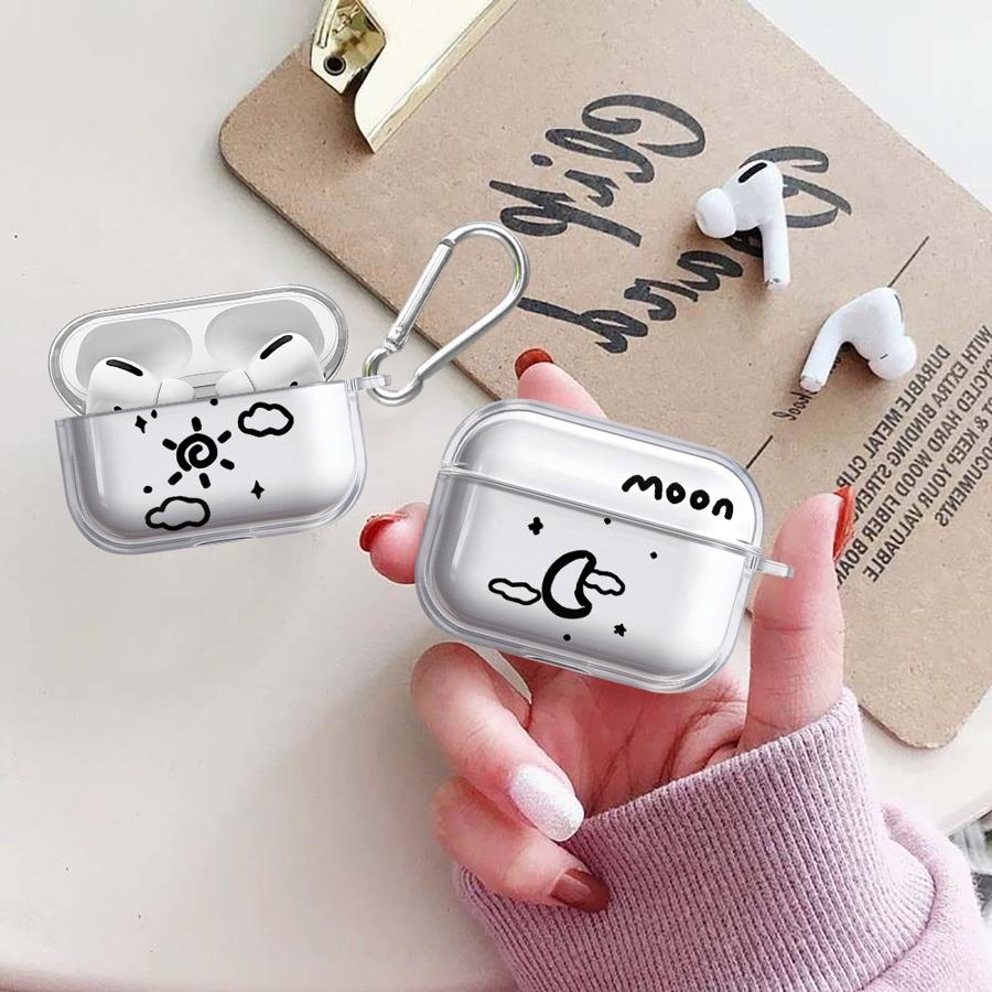 Прозрачные чехлы для наушников Чехол-обложка Для Airpods 2 4 Pro3 Pro 3 Pro2 1 Мультяшные Луна Солнце