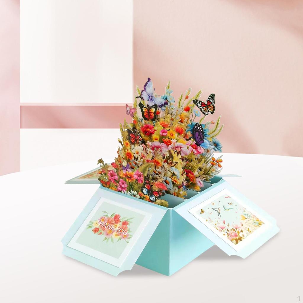3D pop-up открытка-букет ко Дню матери или Дню рождения с декоративными бабочками и цветочными элементами
