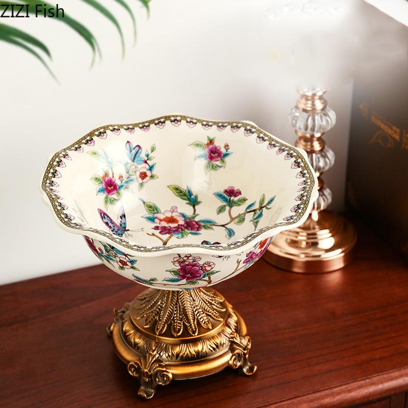 Флоральный узор Фруктовая ваза Подносы для хранения Десертная тарелка Фруктовая тарелка на высокой ножке Гостиная Кофейный столик Бытовой фруктовый поднос
