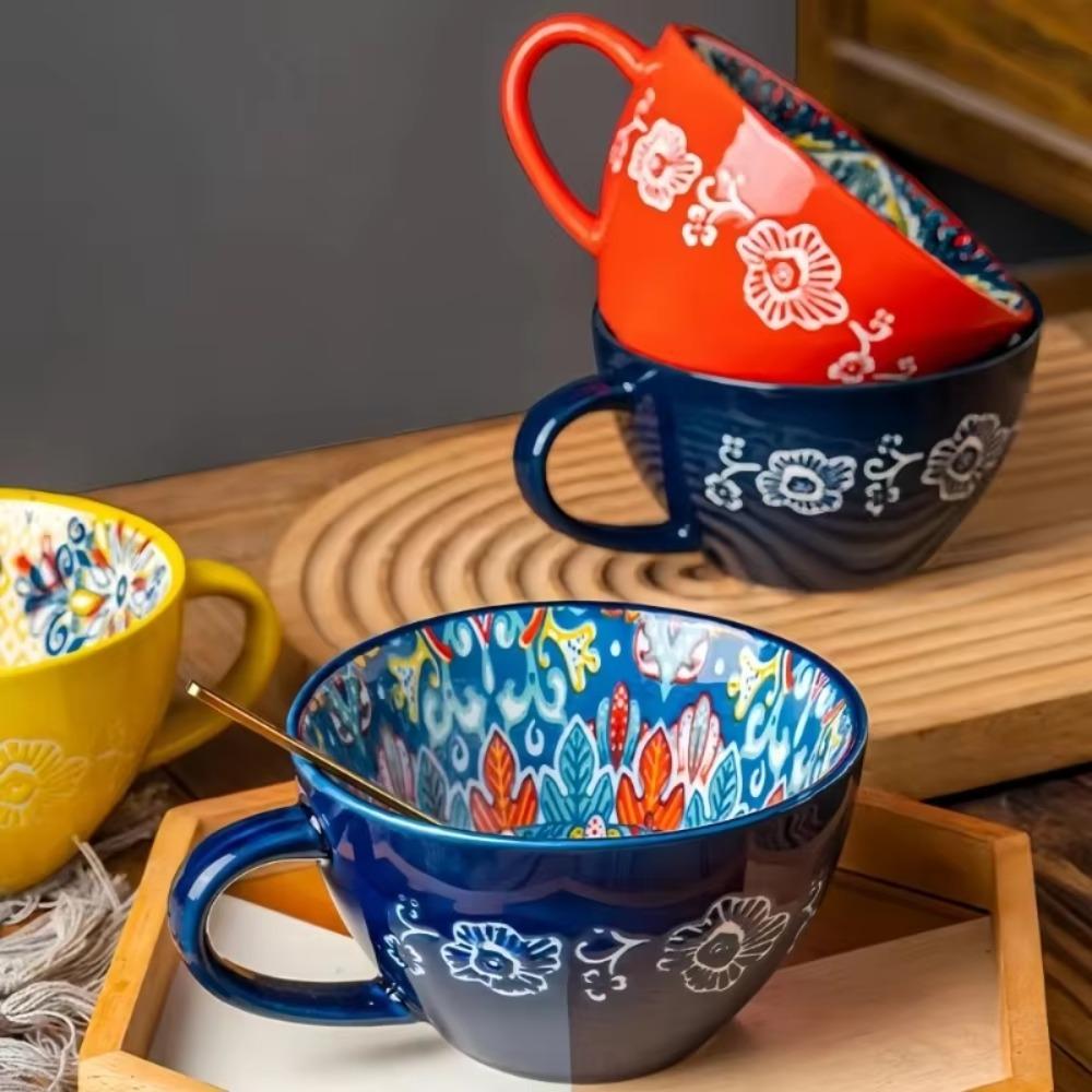 Ceramic Coffee Mug Retro Oatmeal Cup Creative Bohemian Breakfast Cup Friend Gift