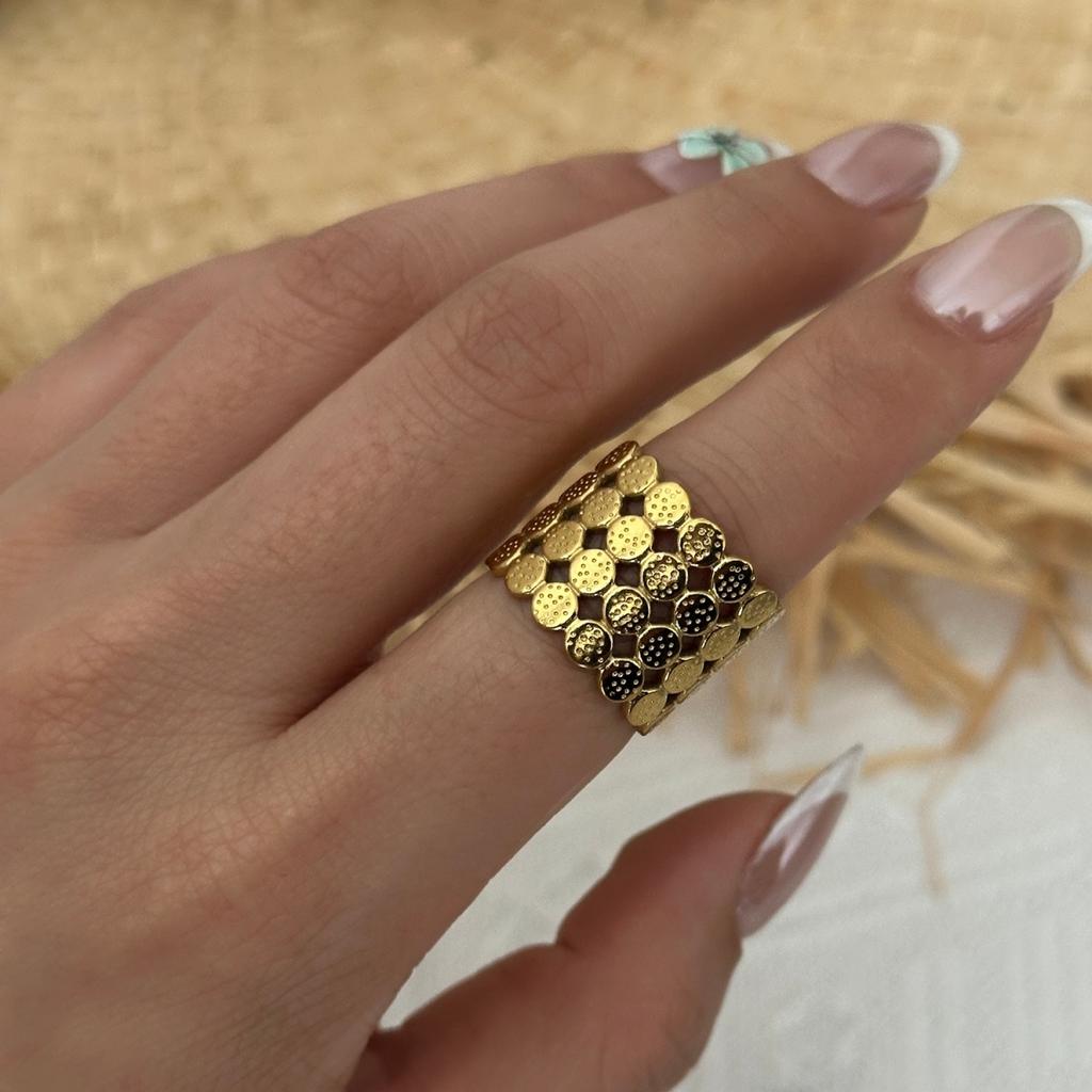 Vintage Stainless Steel Starfish Leaf Daisy Flower Wide Finger Rings For Women Men Punk Bone Honeycomb Irregular Ring Jewelry