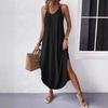 Женские струящиеся платья с закругленным подолом, летние, без рукавов, с V-образным вырезом, свободный крой, длинное платье на подтяжках, однотонные повседневные платья, новые