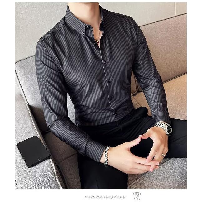 Осенняя новая полосатая рубашка с длинными рукавами, красивая мужская рубашка Ins, деловая профессиональная рубашка