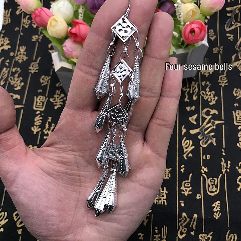 Серебряные подвески этнической группы Мяо и ручные аксессуары для волос Hanfu с кунжутными колокольчиками
