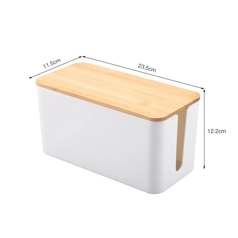 Creative Simple Wire Box Bamboo Wood Cover Cable Management Box Plug Board Storage Box Power Cord Charger Storage