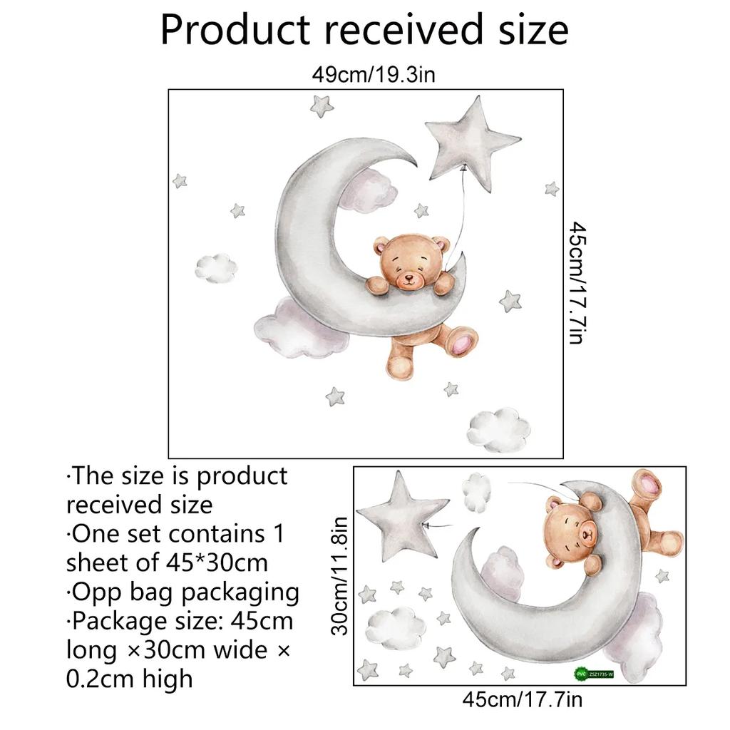 Смешные милые наклейки на стену с изображением медведя, мультяшные животные, летящие звезды, облака для декора детской комнаты, художественная наклейка для детской комнаты, съемные постеры из ПВХ