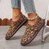 Fashion Women T-Strap Shoes Natural Genuine Leather Flat Shoes Round Toe Buckle Ladies Footwear Autumn Leopard Print 40 Casual Shoes