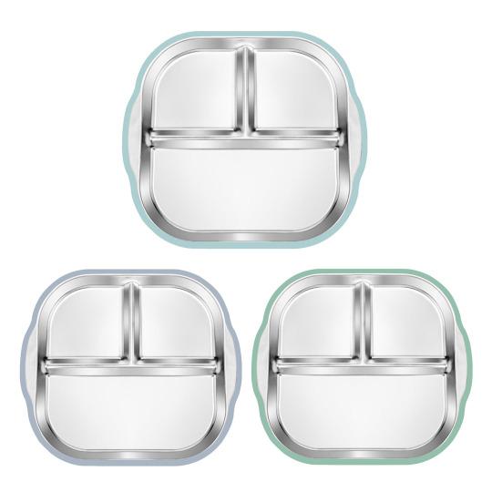 Тарелка для малышей из нержавеющей стали с присоской, 3-секционная детская миска с нескользящей силиконовой ручкой, небьющаяся металлическая детская тарелка