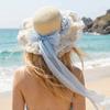 Breathable Woman's Straw Hat Floral Design Outdoor Beach Hat Lace Brim Sunshade Cap  Beach Holiday