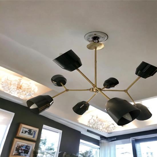 Mid Century 8-Light Black Italian Stilnovo Chandelier Adjustable Orbs Sputnik Style Modern Ceiling Light Fixture