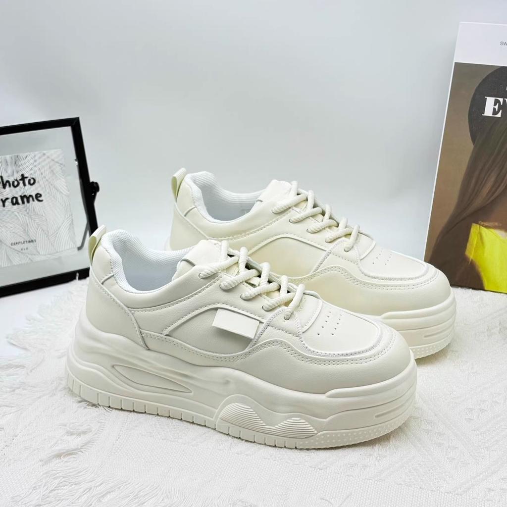 2025 Spring New Thick-soled Heightening Little White Shoes Women's Popular Versatile Lace-up Single Shoes Muffin Casual Sports Shoes