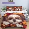 Shih Tzu and Fallen Leaves Pattern Bedding Home Decoration Birthday Gift (1 * duvet cover + 2 * pillowcase, without core)