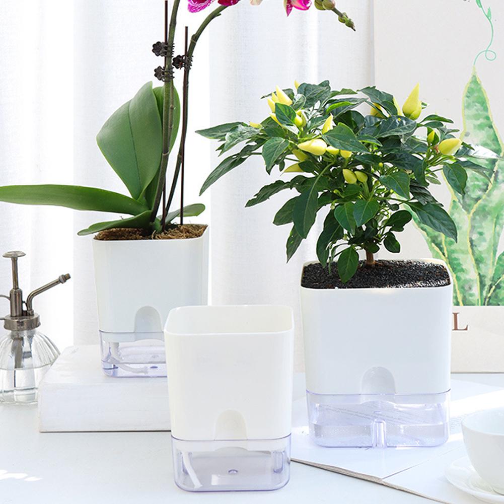 Самополивающийся цветочный горшок, прозрачный цветочный горшок с видимым резервуаром, квадратный цветочный горшок, двухслойный цветочный горшок, садовые принадлежности