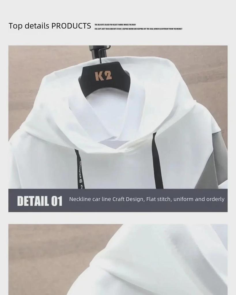 Мужской модный повседневный комплект из куртки с капюшоном и брюк - стильная спортивная одежда для подростков на весну/лето