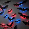 Black Bat Decals with LED Lights Lighted 3D Bat/Spiders Wall Stickers for Halloween Decor, Removable PVC Window Clings Indoor Outdoor Spooky