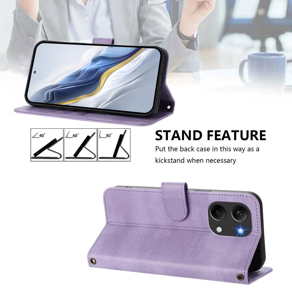 Wallet Case for Poco X8 Pro Max 5G - Leather/PU, Purple, With Lanyard