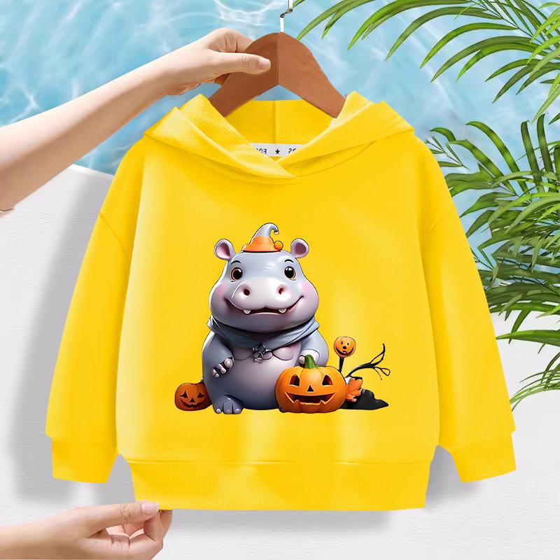 Новая модная толстовка с милым мультяшным принтом гиппопотама для детей, на каждый день, 100-160 см, мужской и женский стили