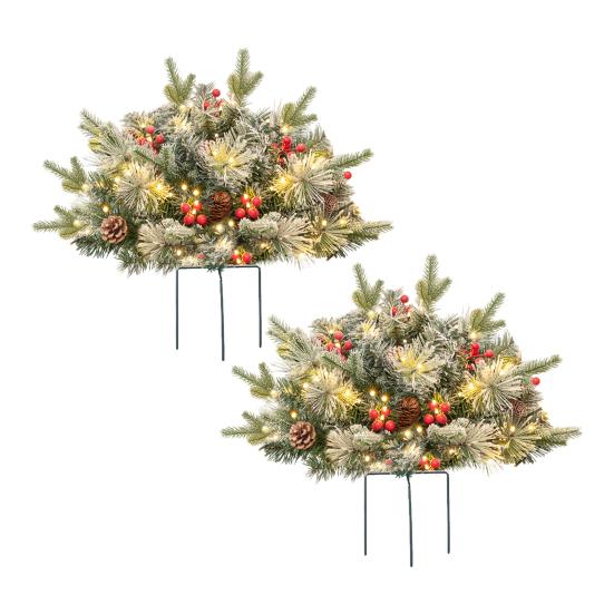 Предварительно освещенная рождественская елка, наполнитель для урны, работающая от батареек искусственная рождественская елка с шишками, ягодами, праздничный наполнитель для кашпо на крыльце с треножным колышком и светодиодами