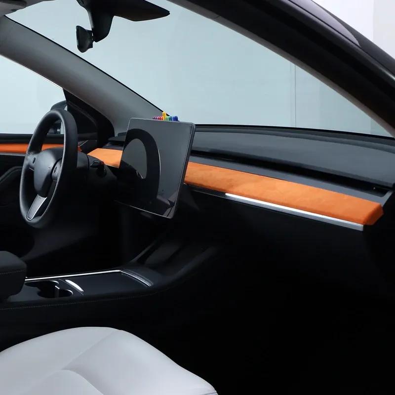 Изготовлено из Алькантары Для Tesla Model 3 Model Y 2023-2019 Декоративная накладка на приборную панель автомобиля Защитная накладка Внутренние аксессуары