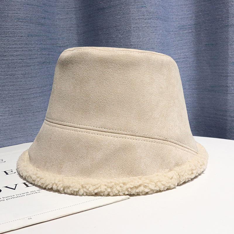 Шляпа Женская Осенне-зимняя Ins Замшевая Шляпа-ведёрко в корейском стиле Универсальная Теплая шляпа-панама из овечьей шерсти Мужская