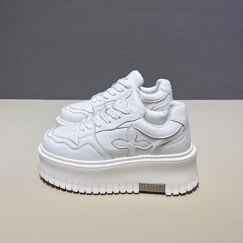 Leather Thick-soled Muffin Shoes for Women, Small Men Increase In Height by 6cm, Small White Shoes 2024 New Autumn Versatile Casual and Lightweight