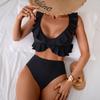 Women's Solid Color Ruffle Tie-Up Bikini Set