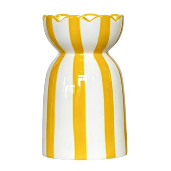 Hydroponic Plant Container Hand-Painted Ceramic Vase, Minimalist Striped Floral Vase for Fresh Indoor Display Vessel Flowers, Pot Desk Window