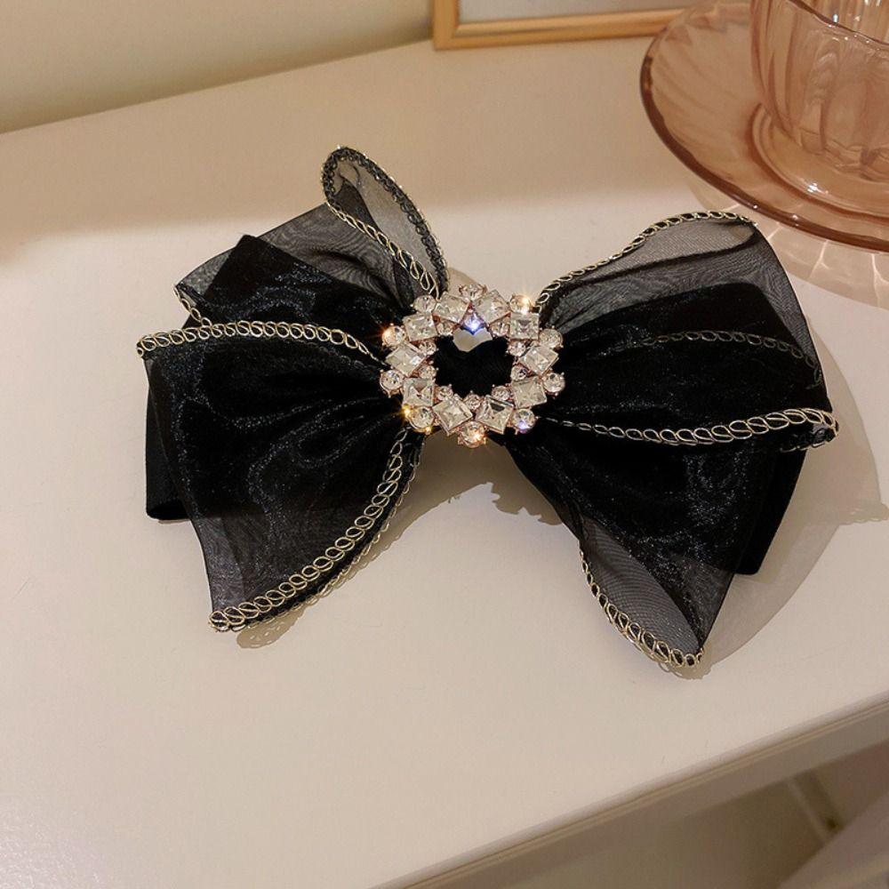 Hair Ornament Mesh Hair Clip Large Size Crystal Hair Clip French Bow Hair Clip Lady