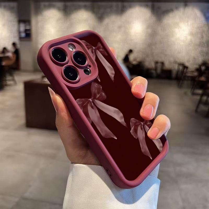 Стильный ретро чехол для телефона с бордовым узором в виде бантов для iPhone 17 Pro, чехлы iPhone 16 11 12 13 Pro Max 7 8 14 15 Plus X XR XS