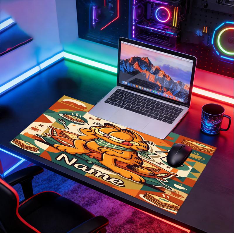 Custom Name Personalized Garfield Pattern Mousepad, Laptop PC Desk Mat, Decorative Desk Mat for Home Keyboard Pad Gift