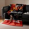 Two characters with karate headbands, sunset, tournament scene below. for all seasons blanket lunch break throw gift