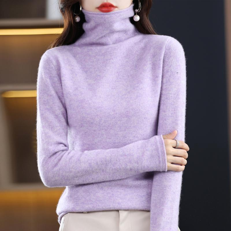 Шерстяной свитер с высоким воротом, новый однотонный высококачественный свободный трикотажный свитер Joker для женщин