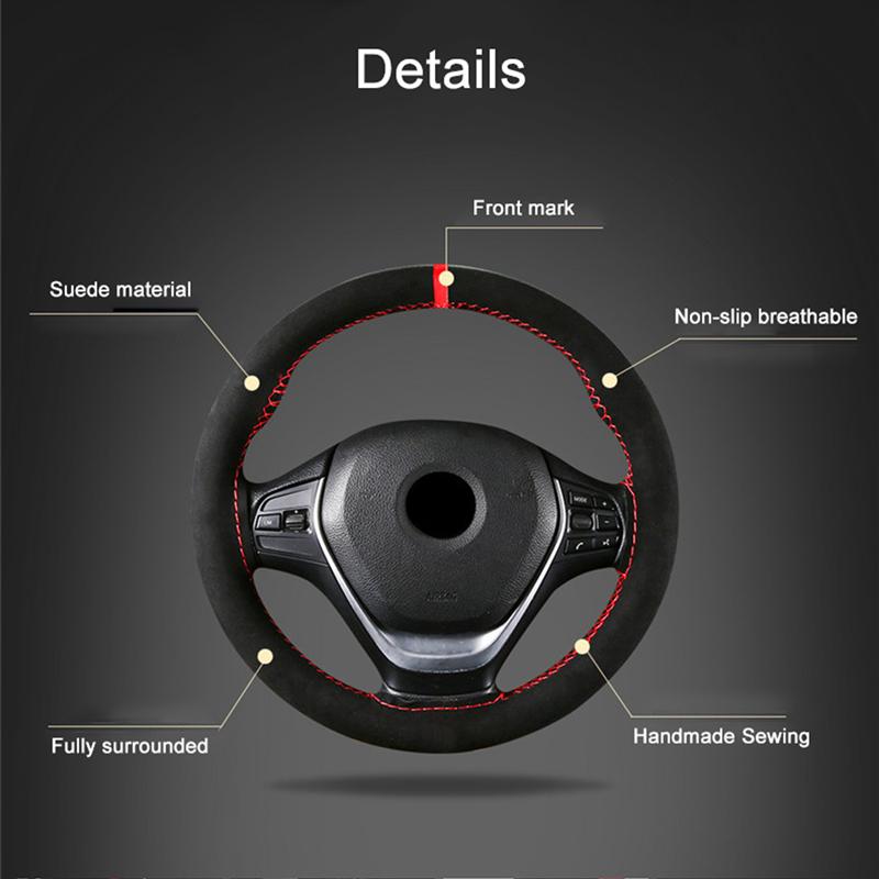 Black Suede Braid On Steering Wheel Car Steering Wheel Cover Diameter 14.6inch / 35-37cm Auto Car
