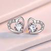 S999 Pure Silver Heart Shape with Diamond Stud Earrings Female Sweet Fashion Small Fresh Earrings Non-Allergic Sterling Silver Earrings
