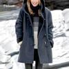 2025 Winter Simple Original Style Coat Solid Color Casual Button Cardigan Warm Medium Long Hooded Women's Coat