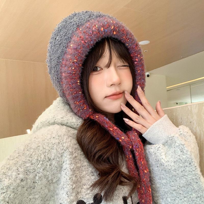 Autumn and winter hat female sweet temperament knitted wool hat winter warm ear hat student bag hat