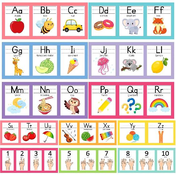 COCHIE Boho Alphabet for Classroom Wall Decorations Kindergarten Preschool, Alphabet Number Line Posters Bulletin Board Set of 12, Back to School ABC
