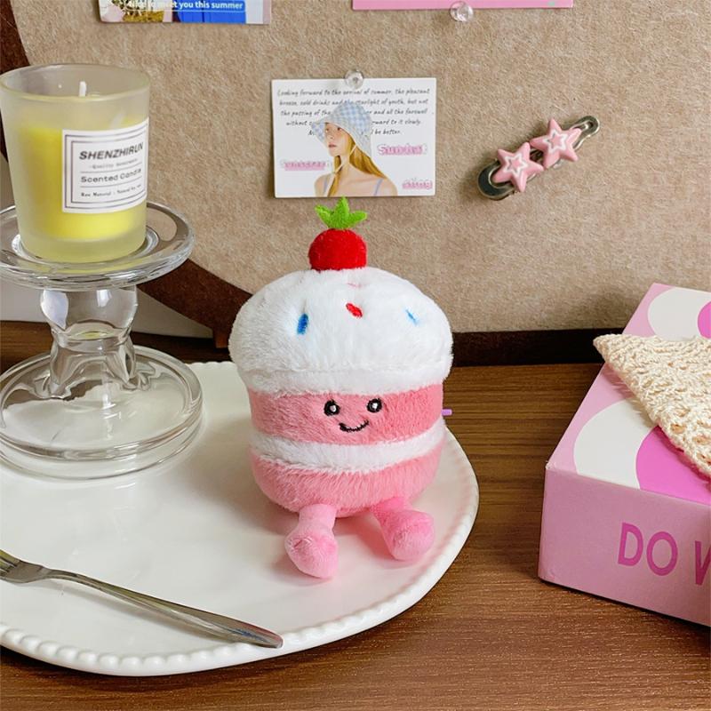 NEW Cartoon Cake Plush Keychain Kawaii Creative Birthday Cake Dessert Doll Pendant Backpack Decoration Accessories Toys Gifts